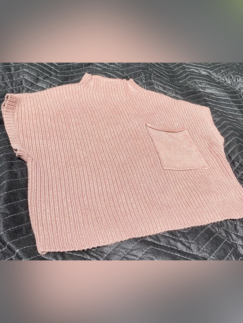 entro Ribbed Mock Neck Sweater in Dusty Rose with Patch Pocket